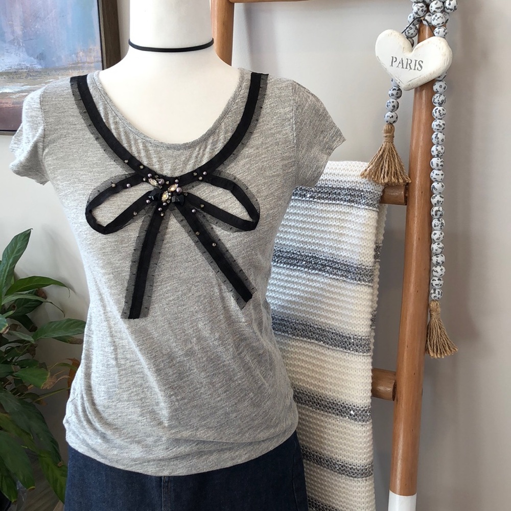 LOFT organza bow tee with beading.